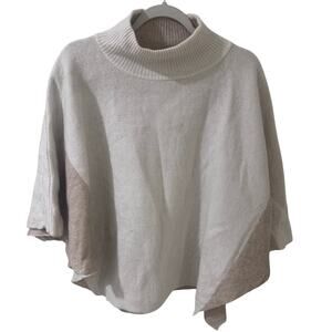 Note di Anita Italy Mock Turtleneck Merino Wool Cashmere Blend Colorblock Poncho